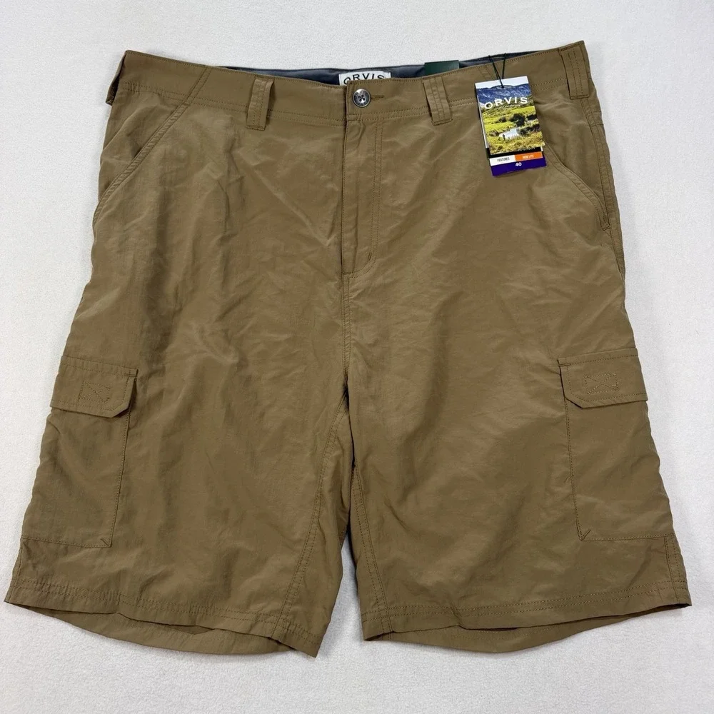 NWT Orvis Foothill Cargo Shorts Mens 40 Khaki Nylon Moisture Wicking